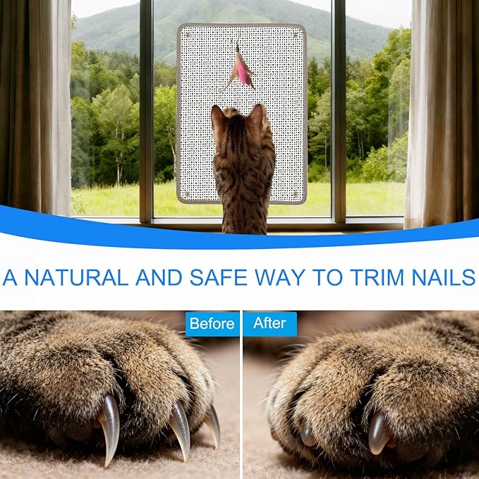Cat Nail File Scratcher- Natural Sisal Scratching Pad with 80-Grit Aluminum Oxide, Wall/Floor Cat Scratcher is Ideal for Trimming Cat Nails & Furniture Protection