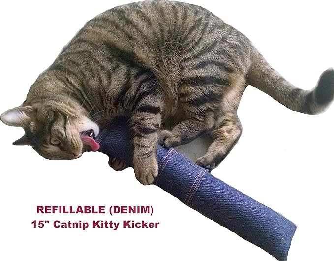 Refillable 15" Catnip Cat Kicker Toy Filled with 1 oz Canadian Catnip, Dark Denim