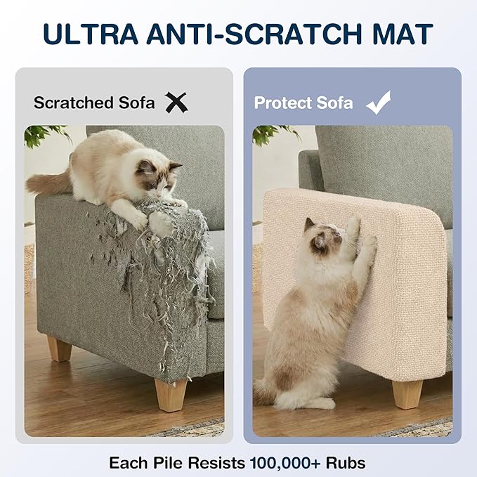 2 Pack Cat Scratcher Mat Roll for Furniture & Couch Protection | Total 157.5" x 15.8" Trimmable Self-Adhesive Carpet Cat Scratch Pad Replacement (Off White)