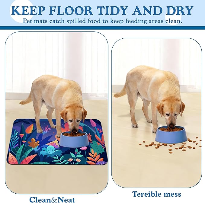 Boho Starry Forest Dog Food Mat–Christmas Stocking Absorbent Quick Dry Feeding Placemat for Food and Water Bowls, Non Slip Rubber Backing, Waterproof Pet Supplies for Mess-Free Eating 16"x24"