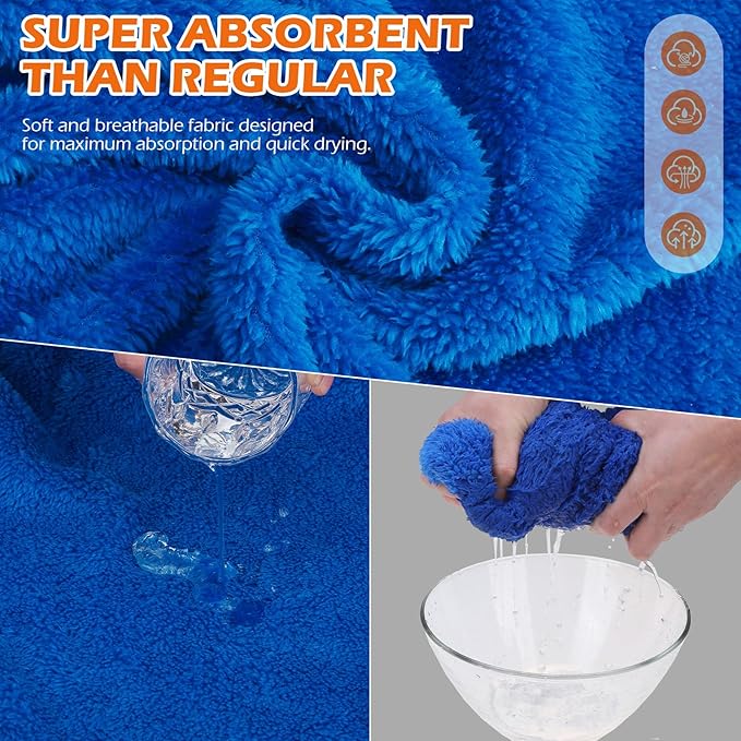 EXPAWLORER Soft Dog Bathrobe with Hood, Super Absorbent & Quick-Drying Dog Towels, Cozy Drying Coat for After Bath,Swimming, Blue XXL