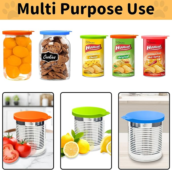 Lydia's Deal 3 Pack Pet Food Can Covers, Universal Silicone Can Lids for Dog & Cat Food, Fits Most Standard Size Food Cans, BPA Free & Dishwasher Safe (Green+Orange+Blue)