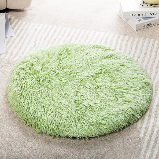 Round Plush Pet Mat Thin Style Pad Mat for Cats, Small Dogs, Rabbits, Guinea Pigs, Washable Soft Sofa mat, for Crate Cat Tree Tower Window Perch (Green, Medium (19.7inch) - 1pcs)