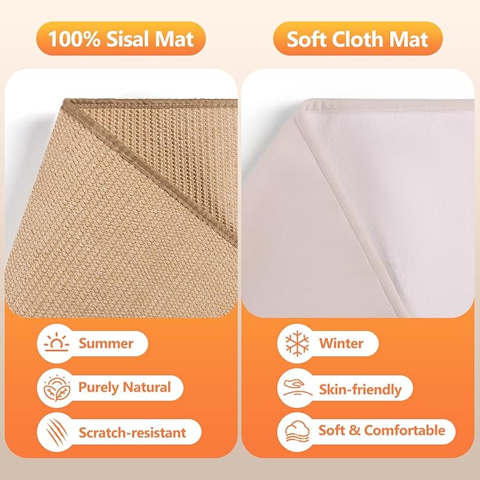 Extra Large Cat Scratcher Bed for Indoor Cats, Cats Scratcher Sofa with Sisal Scratch Mat & Soft Washable Mat, Wooden Cat Furniture Hammock Lounger for Lounge, Sleep, Scratch