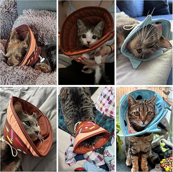 KOOLTAIL Cat Cone Collar, Adjustable Soft Comfortable Cat Recovery Collar to Stop Licking, Foldable Donut Water Resistant Pet Cone for Small Large Cats Kittens After Surgery Star M