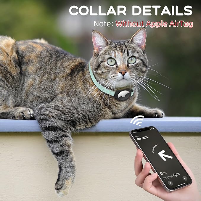 AirTag Cat Collars, Stretchy Collar with Apple AirTag Holder and Bell, Breakaway Ultra Design Elastic GPS Tracking Collars for Cats and Puppies, (7.5-12.5 Inch), Green