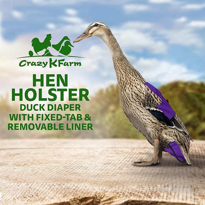 Hen Holster Starter Kit - Wrap-Around Runner Duck Diaper w/ Removable Liner & Fixed Tab - Durable, Secure Fit, Easy-to-Wear - Essential Duck Supplies for Real Ducks, Made in USA - Purple