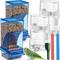 Novabright 7 Pcs No Mess Bird Feeder Water Dispenser Set Include Automatic Parakeet Feeder and Drinker with Bird Paw Grinding Stick Cage Accessories for Small Medium Cockatiel Lovebird(Classic,Blue)