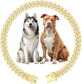 Luxury Cuban Link Dog Collar Gold Dog Chain Necklace with Diamond Rhinestones - 0.59 Inch Width Metal Pet Collar Jewelry for Small Medium Large Dogs & Cats (20 inch)