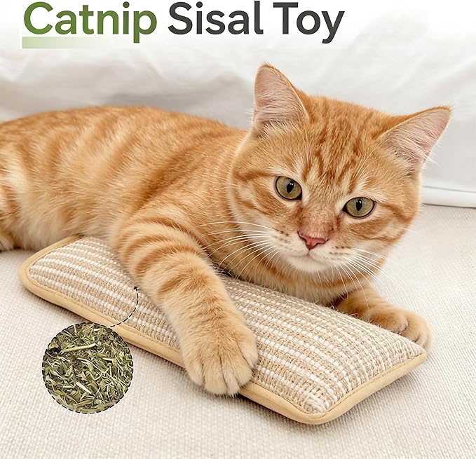 Sisal Catnip Pillow Toy Kickers, 2 Pack Interactive Nature Catnip Toys for Indoor Scratching, Chewing & Teething, Fun for Kittens and Adult Cats Anxiety Relief