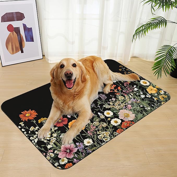 Vintage Wild Herbs Dog Cat Food Mat–Christmas Stocking Absorbent Waterproof Placemat for Food and Water Bowls, Non Slip Rubber Backing, Feeding Mat for Clean Floors 12"x20"