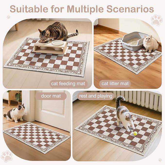 Bienbee Cat Litter Mat, 33" x 22" Waterproof Litter Box Mat Litters Rug with Non-Slip Bottom, Easy to Clean Litter Trapping Mat for Cat,Light Beige Checkerboard L