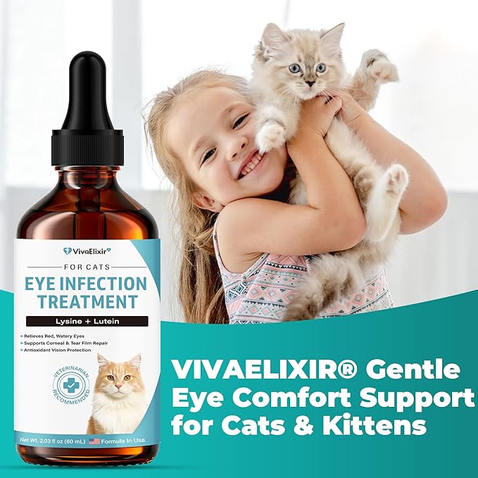 Cat Eye Infection & Vision Care Support | Cat Eye Conjunctivitis Support for Cats & Kittens | Soothes Red, Watery Eyes & Discharge | L-Lysine, Lactoferrin, Zinc, Lutein, Taurine | 2.03 fl.oz