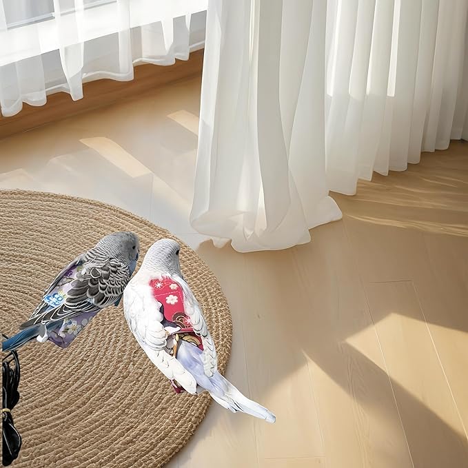 2Pcs Bird Diapers Bird Harness Flight Suits with 80in Flying Leash Reusable Parrot Nappy with Waterproof Inner Layer Urine Wet Suite for Cockatiel Budgie Conure Parakeet Lovebird-Red&Purple
