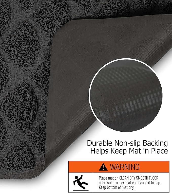 Conlun Cat Litter Mat Litter Trapping Mat, 24”x 17” Premium Durable PVC Cat Litter Box Mat with Scatter Control, Non-Slip, Less Waste Kitty Litter Mat, Soft on Kitty’s Paws, Urine Waterproof, Black