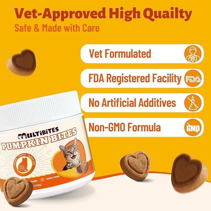 330 Bites Pumpkin Cat Treats, Natural Cat Treats Healthy with Pumpkin Powder for Cats, Psyllium Husk, Digestive Support Kitten Snacks for Stool Firm & Gut Health