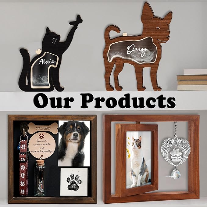 Rotating Wooden Picture Frame 4x6 Photo Pet Angel Wings Memorial Ornament Crystal Rainbow You Left Pawprints on My Heart, Dog Cat Bereavement Remembrance Gifts, In Loving Sympathy Pet Frame PR-4W