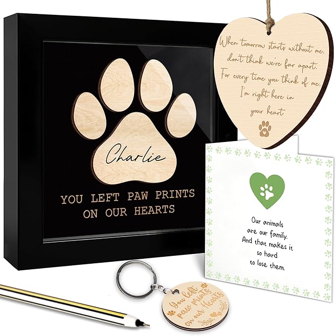 Pet Memorial Gifts for Loss of Dog, Paw Print Frame Remembrance for Dogs Cats, Pet Memorial Ornament, Dog Sympathy Keychain, Loss of Animal Sympathy Card, Remembrance Gift for Cat Lovers FF641