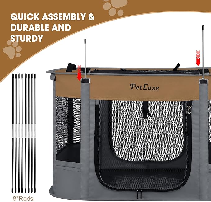 Portable 2-in-1 Dog playpen, Outdoor Cat Playpen with Litter Box Area for Indoor Cats Enclosed Rabbit Puppy Hamster, Indoor/Outdoor Cats Enclosure Cages Tent Tent (Brown)