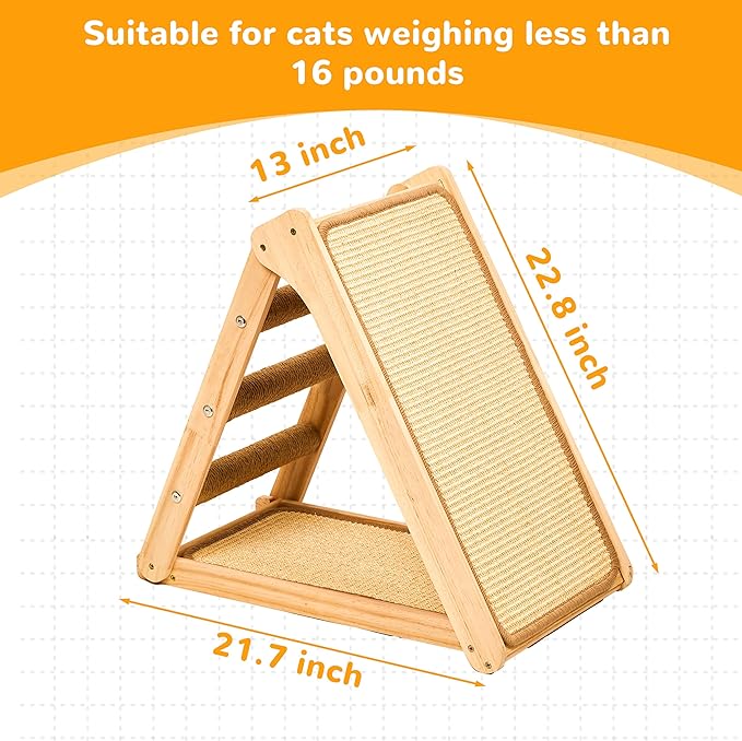 Large Sisal Cat Scratcher - Pre-Assembled Cat Scratching Post for Indoor Cats Adults & Kittens, Solid Wood Scratch Pad with Space-Saving Design