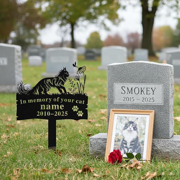 Personalized Memorial Marker for Departed Feline Friends, Handcrafted Cat Grave Stone