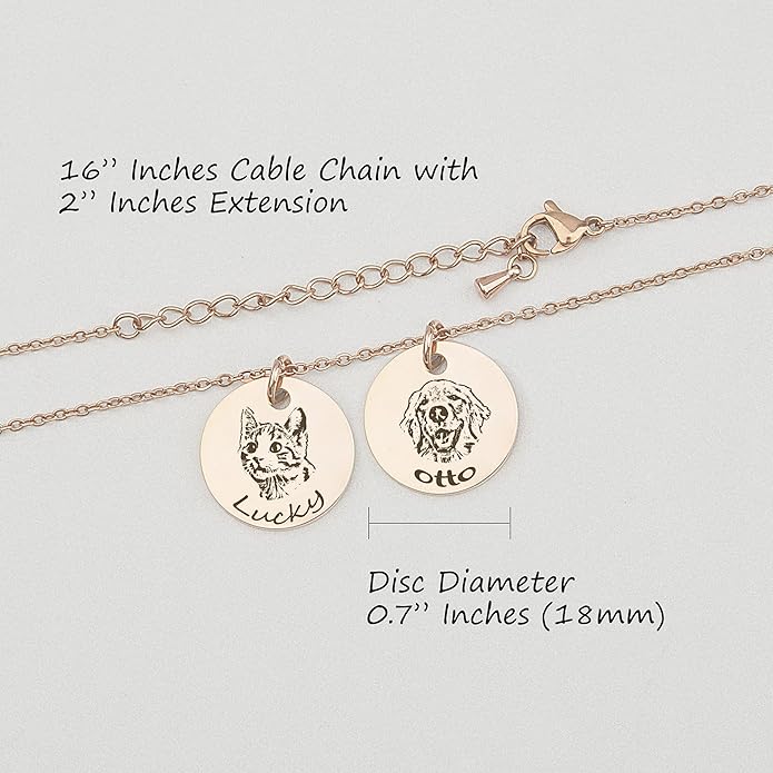 Anavia Personalized Pet Portrait Necklace, Handmade Memorial Jewelry Gift, Custom Round Disc Photo Engraved Necklace for Animal Lovers, Dog Mom, Dog Dad