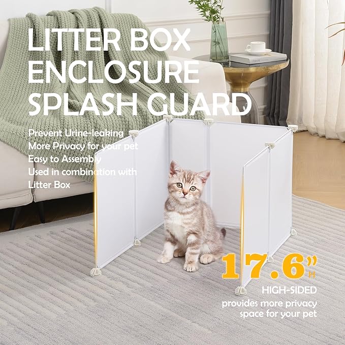 MEEXPAWS Cat Litter Box Enclosure Splash Guard Extra Large 28L × 21.5W x 18H inch, Light Weight Plastic Sheets Easy Clean (White)
