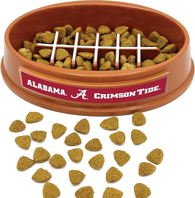 NCAA Super-Bowl Slow Feeder Dog Bowl. Football Design Slow Feeding Cat Bowl for Healthy Digestion. Non-Slip Pet Bowl for Large & Small Dogs & Cats (Alabama Crimson Tide)