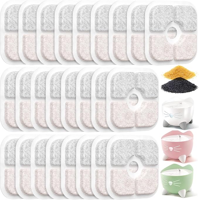 25-Pack Cat Fountain Filter Compatible With Catit PIXI Drinking Fountain, Replacement Triple Action Water Filter, White