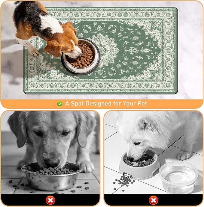 Dog Cat Food Mat - Absorbent Anti Slip Dog Bowl Mats for Food and Water, Quick Dry Cat Feeding Matts for Floors, Diatomite Pet Dish Placemat Accessories Supplies, Bohemia Style, 17 * 30in