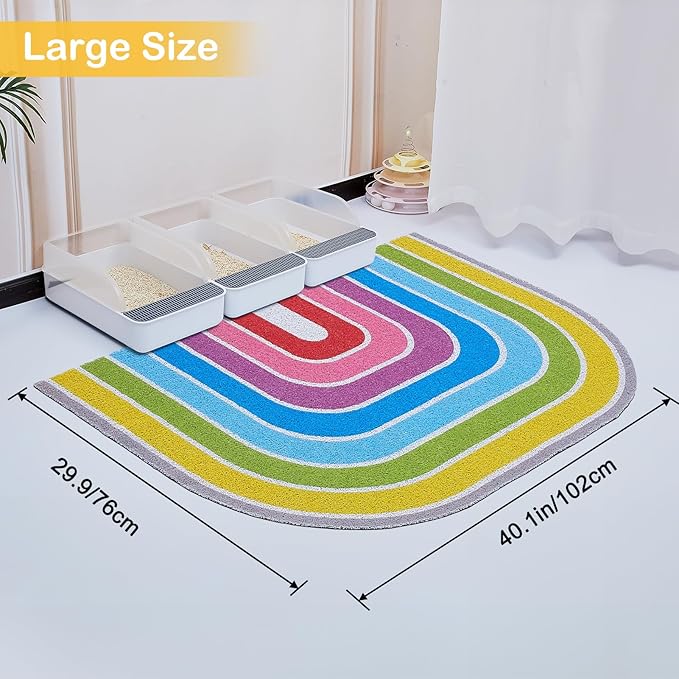 Unicorn Catcher Cat Litter Mat Quality Litter Box Mat Large Non-Slip Cat Litter Mat Litter Trapping Mat Soft Kitty Litter Mat Compatible Two Litter Boxes Cat Products Easy to Clean,Rainbow,XL