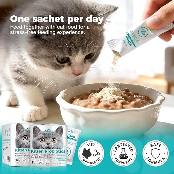 Cat Probiotics Gut – Constipation Relief – Supports Immunity, Regularity, & Healthy Digestion, 30-Day Supply (Kitten Formula)