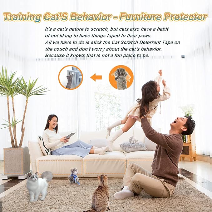 20pack Cat Scratch Deterrent Tape, Cat Scratch Furniture Protector, Clear Double Sided Anti Scratching Sticky Tape Couch Protector for Cats Training Tape, Cat Repellent for Furniture