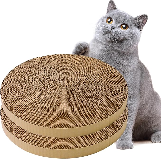 2Pcs Round Cat Scratcher Refill, 10 Inch Diameter Cardboard Cat Scratching Board Circle Replacement Pads for Indoor Cat Toy