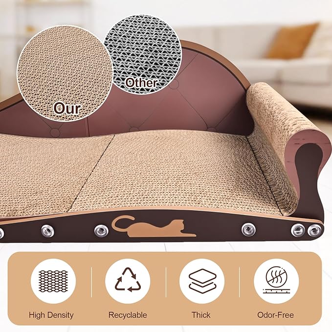 Extra Large Cat Couch Scratcher, 26" Cat Sofa Lounge Bed, Durable Cardboard Scratching Board for Indoor Cats, XL Lounger and Scratch Bed Furniture Protector