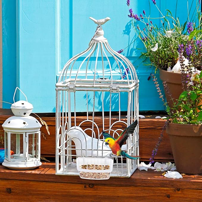 GANAZONO 2pcs Bird Feeders for Cage Clear Hanging No Mess Parrot Feeders with Cover Plastic Bird Food Containers for Parakeets Small Birds
