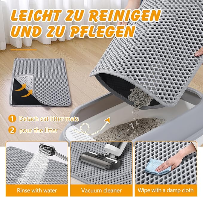 Double Layer Cat Litter Mat, 24x15 Inch Waterproof Litters Box Mat, Non-Slip Cat Mat for Litter Box