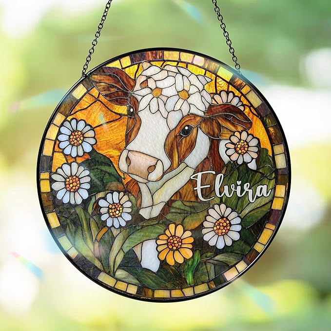 Custom Farm Animal Portrait Art Suncatcher Stained Glass Remembrance Gift Farm Lover Indoor Decor Window Hanging