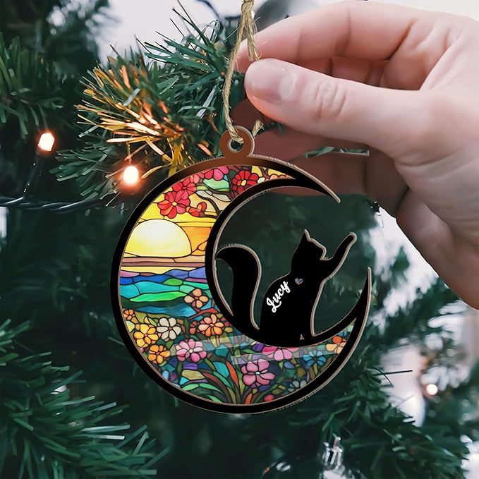 Personalized Cat Suncatcher & Memorial Ornament - Cat Lovers Gifts for Loss or Christmas