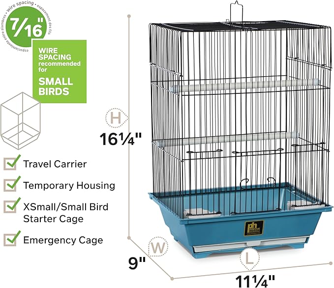 Prevue Pet Products Small Bird Cage - Ideal for Finches, Canaries, Songbirds, Small Parakeets, Lightweight Indoor Enclosure, Versatile Travel Cage for Small Birds - Blue and Black