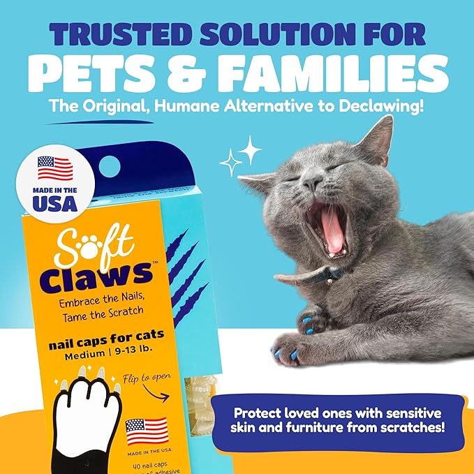 Soft Claws Nail Caps for Medium Cats – (40 Caps, Pride) - Made in USA - Veterinarian-Developed | Protects Furniture & Skin - Easy to Apply, Long-Lasting Anti-Scratch Soft Cat Claw Covers