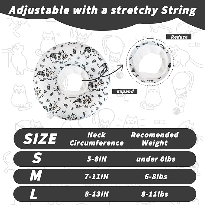 Soft Cat Cone Collar, Cute Cats Recovery Collar Suitable for Small, Medium, Large cat,Elizabethan Neck Collar for Cats After Surgery (Cow, Large)