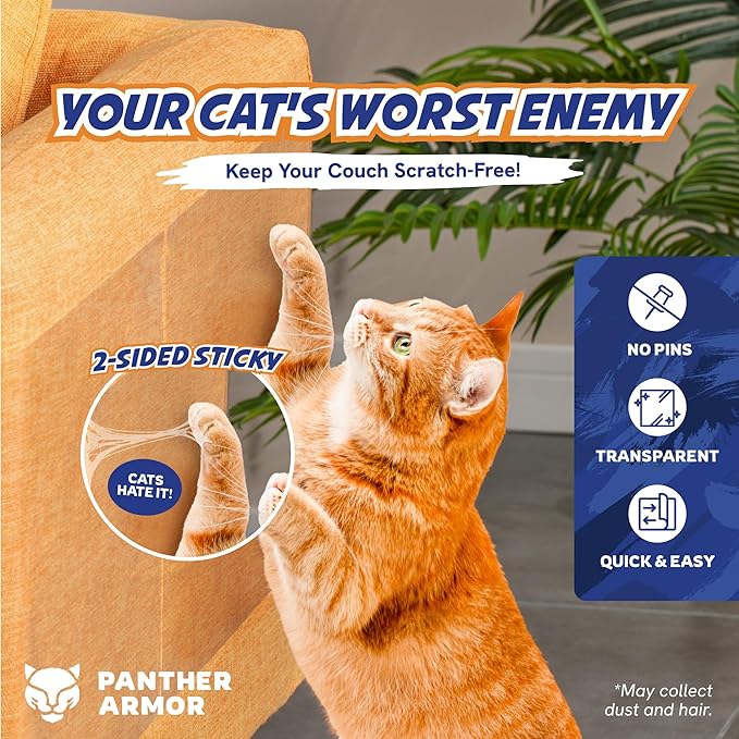 25 Pack Cat Scratch Furniture Protector Tape Sheets, Double-Sided Sticky Training (15 XL, 8 Large, 2 Medium), Anti-Scratch Couch & Sofa Guard, Clear, Not for Leather, Velvet, Microfiber
