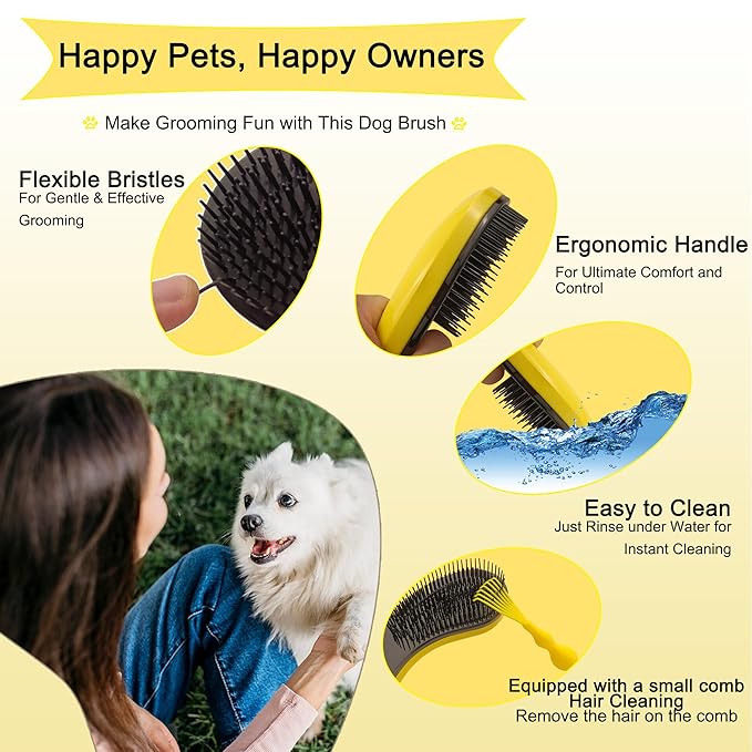 Puppy Brush for Small Dogs - Soft Dog Brush - Perfect Yorkie, Shih Tzu, Maltipoo & Maltese Grooming - Gentle Hair Remover for Easy Pet Grooming at Home - Yellow