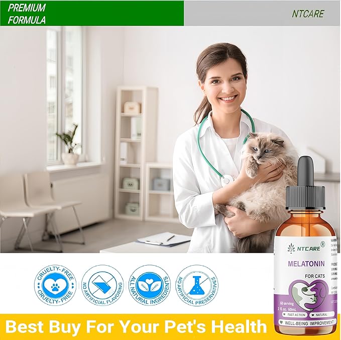 Melatonin for Cats, Natural Sleep Aid, 60 Servings, 2 fl. oz.