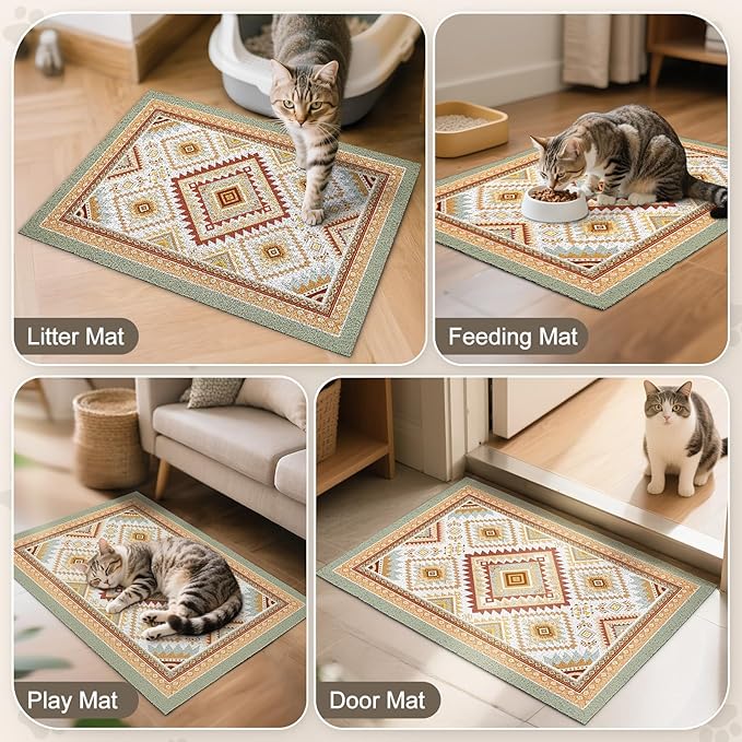 Unicorn Catcher Cat Litter Mat 24" x 15" Non-Slip Litter Box Mat Washable Litter Catcher Mat for Litter Box Indoor Food Mat Supplies Essentials,Orange Red