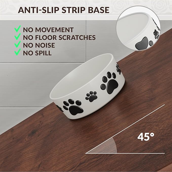 Ceramic Dog Bowls for Small Size Dog - 5'' Round × 2 Tall Dog Food Bowl & Water Bowl Set of 2 - Small Dog Bowls with Anti-Slip Rings - 2 Cups Food and Water Bowls for Dogs and Cats