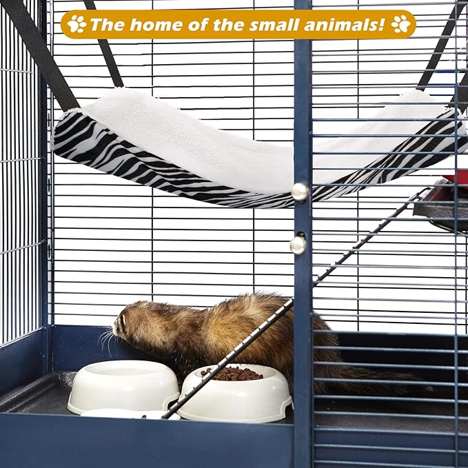Jetec 2 Pieces Reversible Cat Hanging Hammock Soft Breathable Pet Cage Hammock with Adjustable Straps and Metal Hooks Double Sided Hanging Bed for Small Dogs Rabbits(Zebra, Tiger Stripes,M)