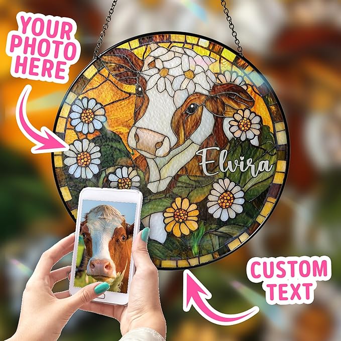 Custom Farm Animal Portrait Art Suncatcher Stained Glass Remembrance Gift Farm Lover Indoor Decor Window Hanging