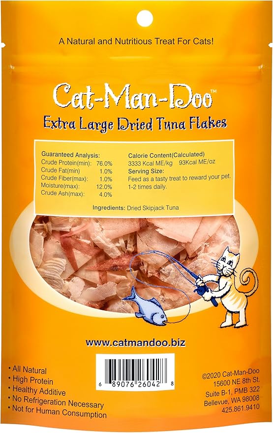 Life Essentials by Cat-Man-Doo Cat Treats & Food Topper – Bonito Fish Flakes for Cats, Healthy Single Ingredient Cat Snacks – .5 oz